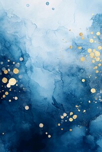 蓝金水彩抽象艺术背景图