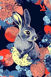 复活节兔子与花卉图案