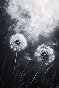 黑白蒲公英 梦幻飘散之景