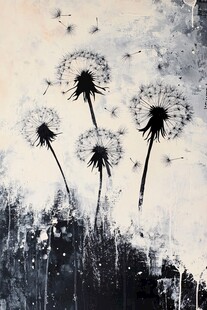 黑白蒲公英艺术画作