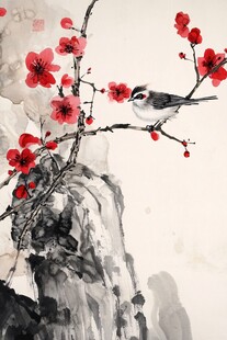红梅栖鸟图
