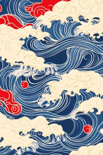 日式海浪祥云图案设计