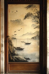 中式山水壁画门饰艺术