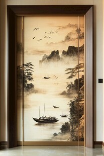 中式山水入户门壁画装饰