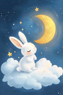 云端白兔望新月