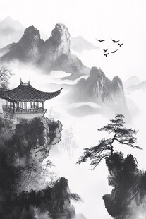 水墨山水间的古韵亭景