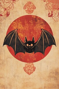 中式古风蝙蝠图案插画