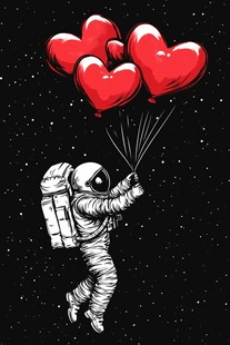 宇航员牵爱心气球遨游太空