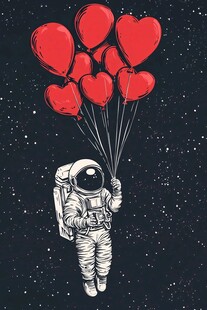 宇航员携爱心气球遨游太空