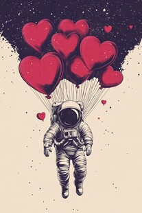 宇航员乘爱心气球遨游太空