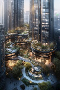 未来感都市空中花园景观