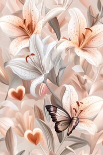 百合蝴蝶图 浪漫花卉景致