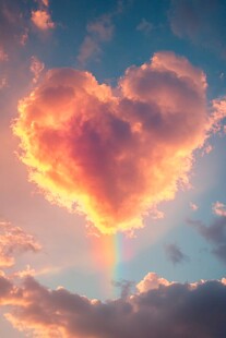 心形彩云下的梦幻天空