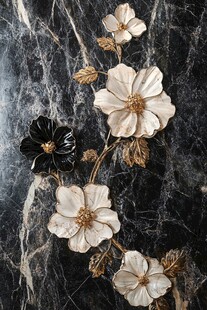 大理石上的精美立体花朵