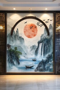 中式山水玄关壁画艺术