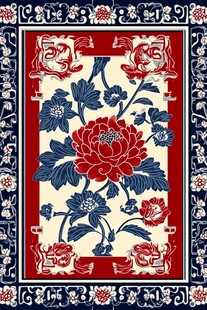 中式传统花卉图案地毯