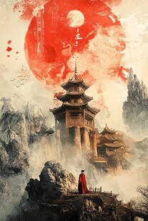 古风侠客于山水楼阁间