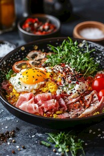 美味丰盛的早餐拼盘