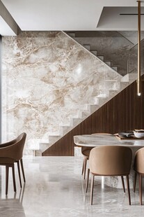 现代大理石风楼梯与餐厅空间