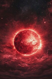 炽热红太阳闪耀宇宙空间