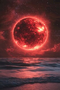 海上红日光耀星空之景