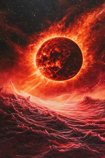 炽热太阳下的汹涌火海景观