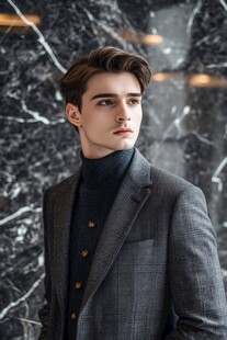 帅气型男身着西装高领衫