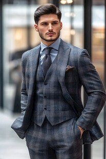 帅气绅士身着格纹西装