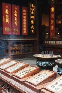 寺庙内的祈福香火与牌位