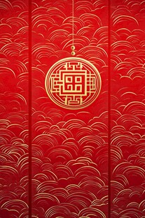 中式红金祥云福字背景图