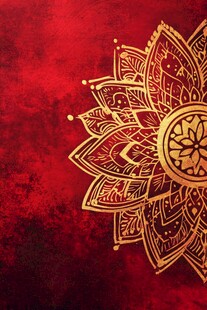 红色背景上的金色曼陀罗图案