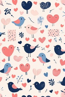 可爱小鸟与爱心图案背景