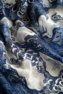蓝白花纹精美丝绸面料