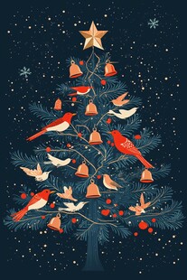 圣诞树上的鸟儿与铃铛