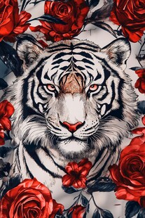 猛虎绽放在玫瑰丛中