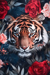 猛虎绽放在玫瑰丛林中