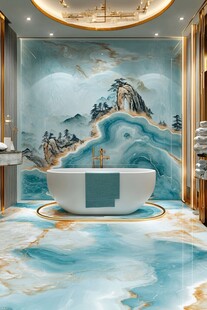 中式风奢华浴室浴缸美景