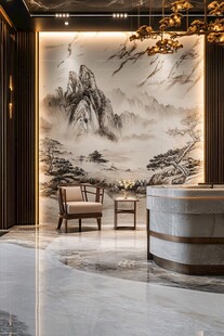 中式大堂山水壁画优雅空间