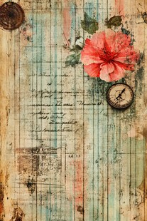 复古花卉与旧物装饰背景图