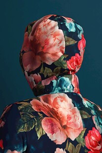 花卉印花连帽服饰背影