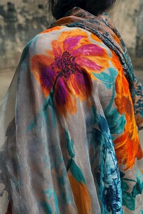 花卉图案披肩的优雅背影