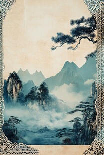 中式山水意境古风背景图