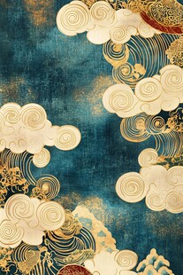 中式古典云纹海浪图案