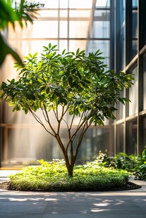 室内绿意盎然的小型树木