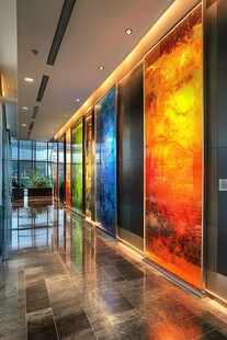 绚丽艺术墙装点现代走廊