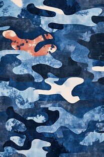 蓝色迷彩图案布料纹理