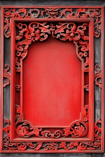 中式红漆雕花框架