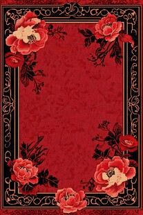 红色花卉边框古典背景图