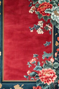 中式红底花卉边框图案