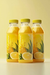 三瓶清新柠檬果汁饮品